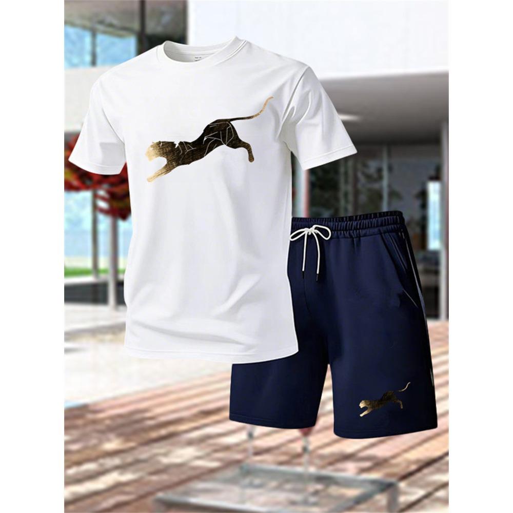 Summer Outdoor Sports Set Men's Breathable T-shirt and Shorts Casual Fashion Two Piece Set
