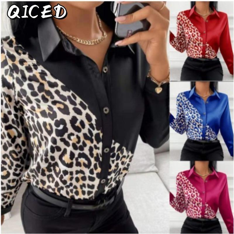 QICED Modische, lässige Langarm-Blusen und -Hemden mit POLO-Ausschnitt für Damen