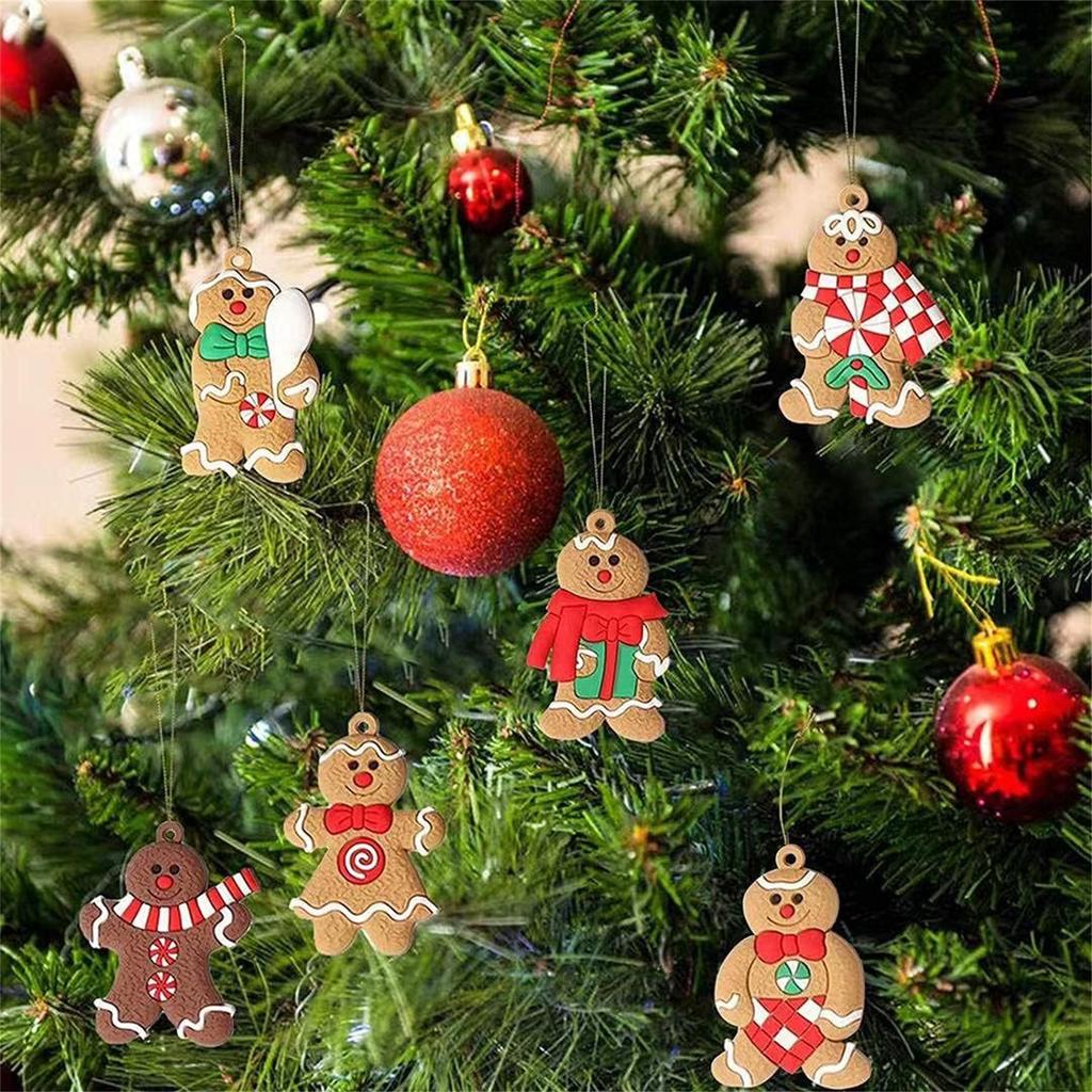 12pcs  Ornaments For Christmas Tree, Assorted Plastic Gingerbread Figurines Ornaments, Christmas Tree Hanging Decorations, 3 Inch Tall2D