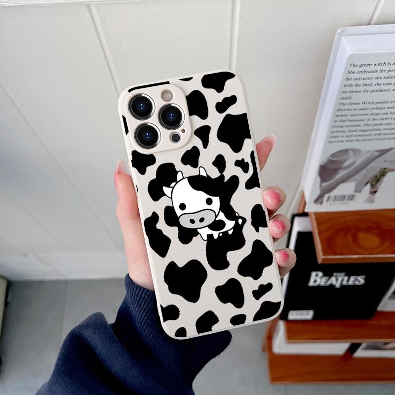 

Оригінальний квадратний рідкий силіконовий чохол для телефону Cute Cow Print Fundas для iPhone 14 11 12 13 Pro Max Mini X XS XR 7 8 Plus DIY Cover iPhone X XS