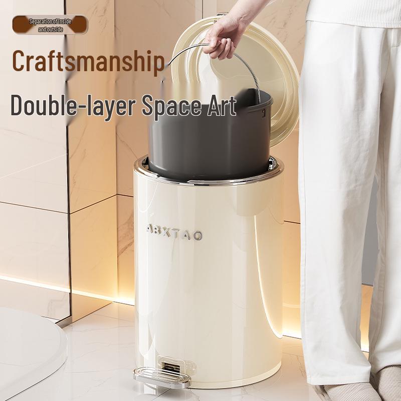 Light Luxury Pedal-Operated Metal Trash Can with Dual Lid, Large Capacity for Bathroom & Living Room