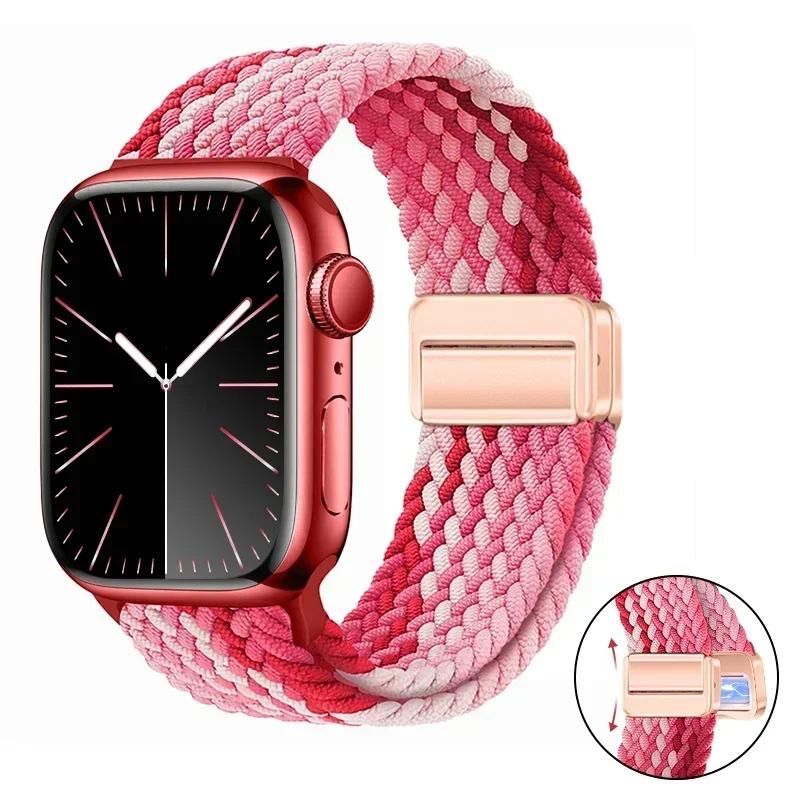 Magnetic Braided Loop Strap For Apple Watch Band 45mm 41mm 44mm 42mm 46mm Ultra 3 49mm Nylon Bracelet iWatch 11 10 9 8 7 6 5 SE