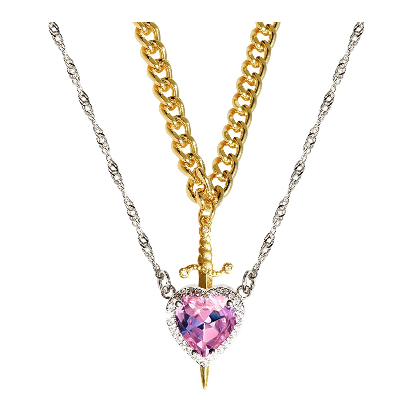 

New Hot-selling Red Crystal Heart-shaped Dagger Pendant Necklace One Size