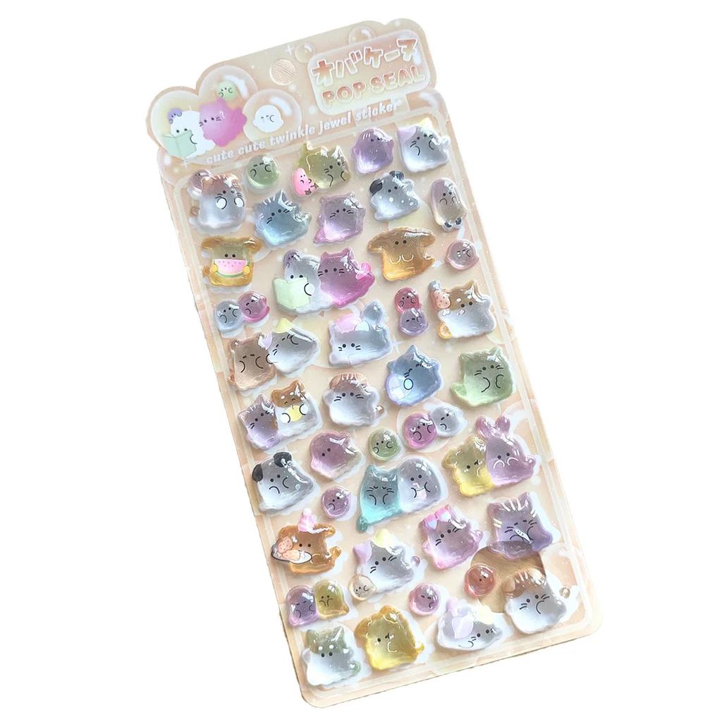 New Hotcute 3D Ghost Family Relief Crystal Stickers - Kids Educational Reward Decals For Phone Album Handicraft & Diy Decor
