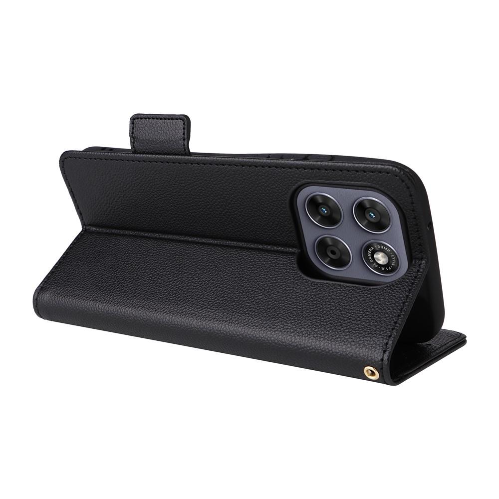 Portemonnaie-Hülle für Moto G67 5G - Leder/PU, Schwarz, Mit Lanyard
