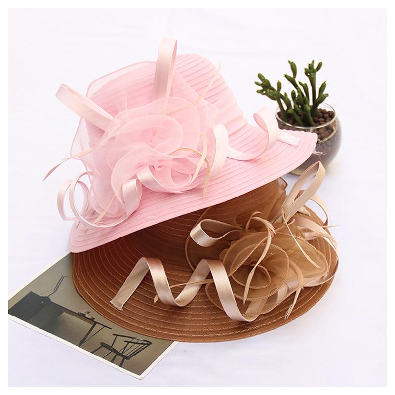 Summer Organza Fashion Hat Women'S Temperament Flower Seaside Sun Protection Sun Hat Foldable Sun Hat