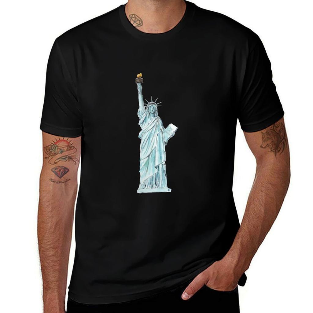 Hand Painted Statue of Liberty Watercolor T-Shirt Plus Size Comfort Fit Tee
