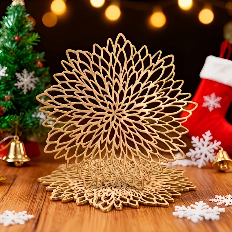 10 Stück Elegante Goldene & Silberne Platzsets Geeignet für - Luxuriöser Runder Tisch S mit Goldenem Blatt- & Rankendesign, Langlebige Tischschoner aus PP-Kunststoff