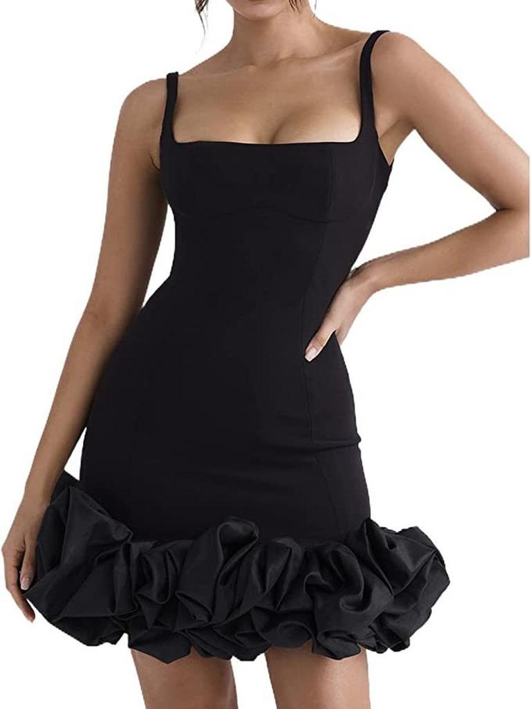 Vestito da Donna con Schiena Scoperta e Volant Mini Gonna Sexy Vestito da Festa Cocktail
