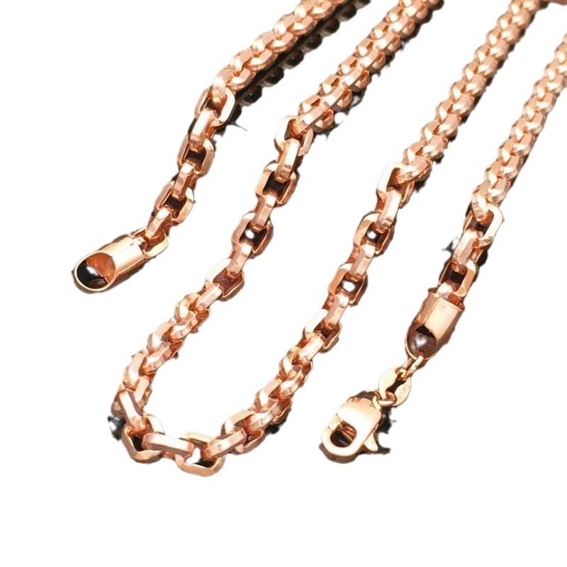 Purple Gold Bead Square Buckle Necklace Rose Gold Plated Cross Chain Men'S And Women'S Necklace