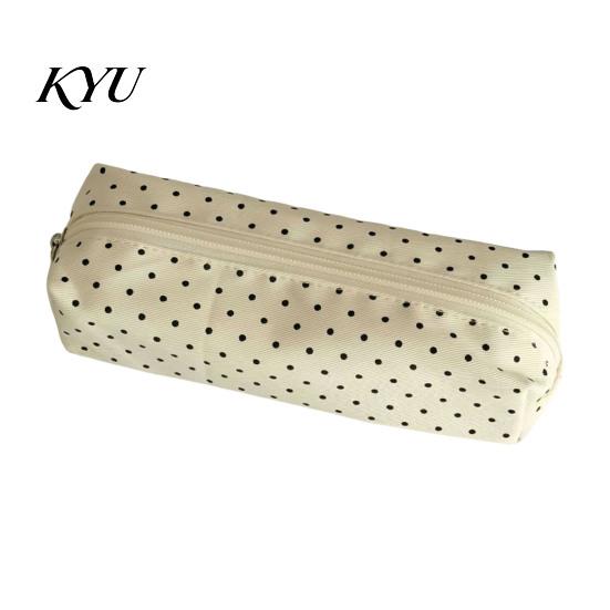 Soft Fabric Art Supply Holder Polka Dot Pencil Case, Stationery Organizer Pouch, Cute Makeup Portable Cosmetic Bag for Women Zipper Closure Pen School