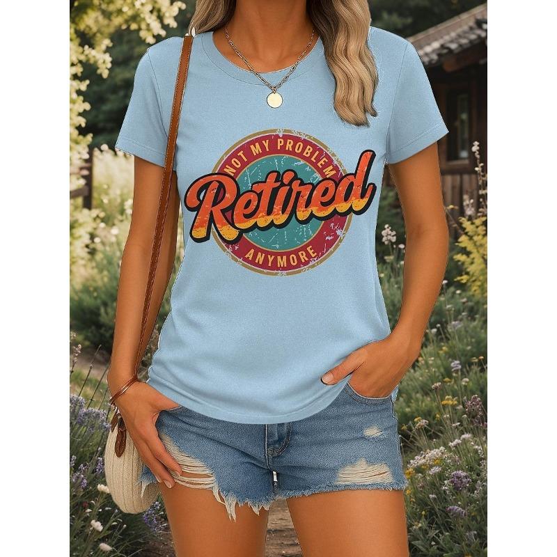 Women's T-sleeve funny retired animal letter pattern printing fashion casual round neck short-sleeved women's clothing