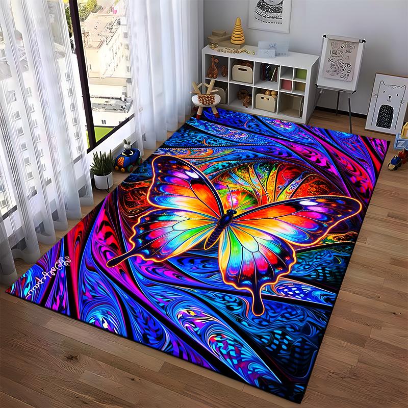 Colorful Butterfly Carpet with Abstract Swirl Design, Vibrant Home Decor Suitable for Use As an Anti-slip for Living Room Bedroom Sofas