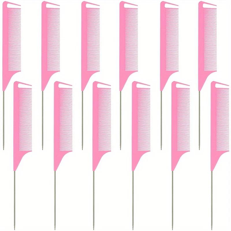 12pcs/24pcs Rat Tail Comb with Stainless Steel Pintail Heat Resistant Carbon Fiber Tooth Hair Styling Hairdressing Comb Tools