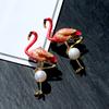 Stylish Cartoon Color Stereo Flamingos Pattern Brooch Jewelry Drip Oil Glass Alloy Pin