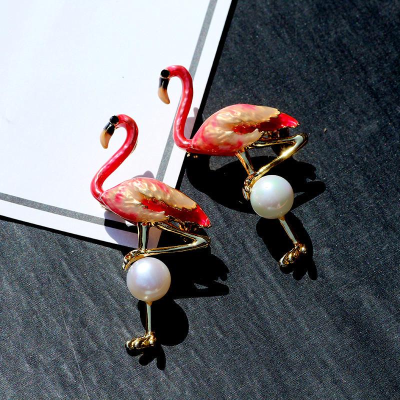 Stylish Cartoon Color Stereo Flamingos Pattern Brooch Jewelry Drip Oil Glass Alloy Pin