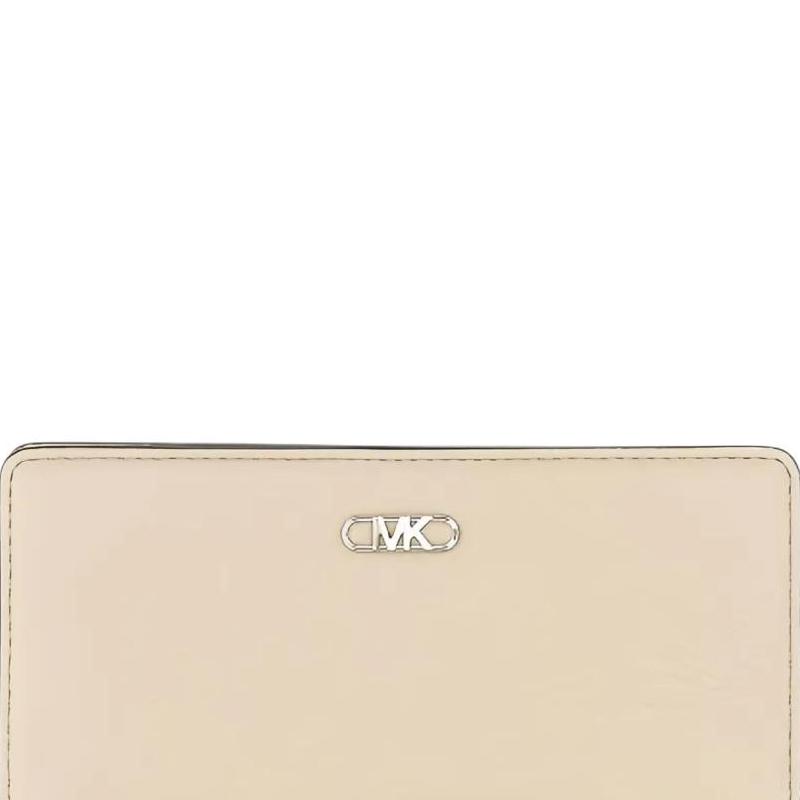 Michael Kors Beige Logo Plate Leather Wallet Unisex Couple Style Beige