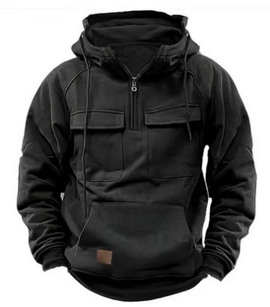 Men's Vintage Distressed Solid Color Hooded Sweatshirt - Long Sleeve Autumn/Winter Outerwear
