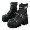 FOREADA Stivaletti alla Caviglia da Donna Punta Rotonda Tacco Alto Grosso Fibbia Cerniera Decorazione in Metallo Borchie Catena Stivaletti Corti Scarpe alla Moda da Donna Inverno