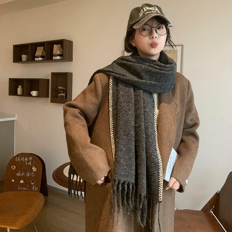 

2024 Новый женский зимний роскошный синий супер мягкий липкий однотонный шарф 215x65cm