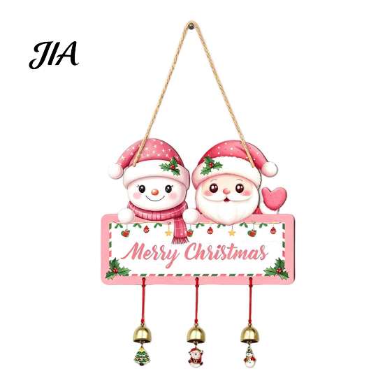 Indoor Holiday Party Supplies Merry Christmas Wooden Wall Door Hanging Sign with Bells, Rustic Santa Snowman Decor Tree Reindeer Decorative