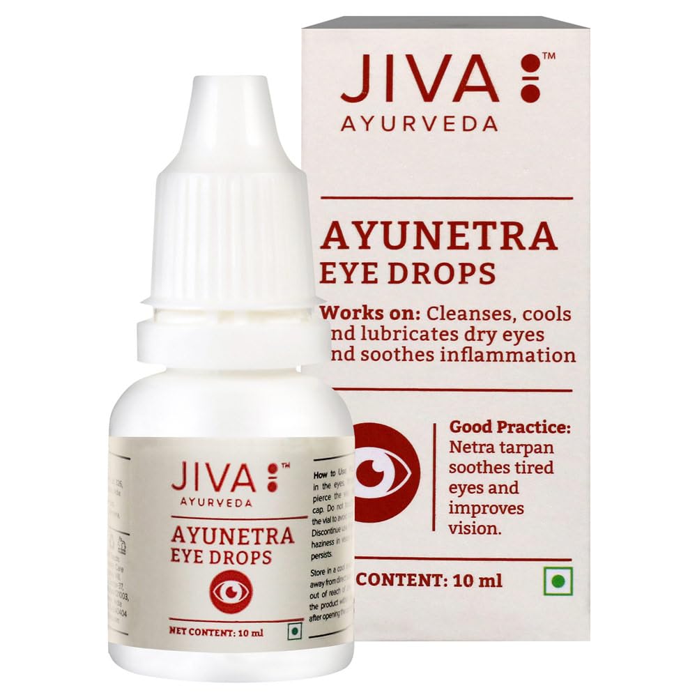 Jiva Ayunetra Eye Drops 10ml X Pack of 4 | Herbal Natural Relief for Dry, Red, Irritated Eyes