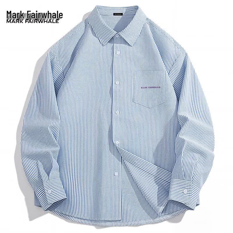 Mark Fairwhale Men's Casual Oxford Stripe Long Sleeve Shirt