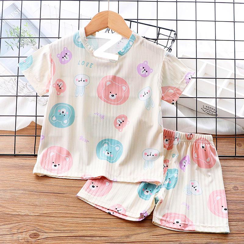 Kids' Ice Silk Short Sleeve Pajama Set - Thin, Airy Two-Piece for Boys & Girls