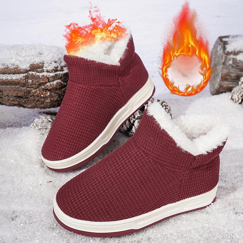 

Женские осенне-зимние теплые хлопковые туфли, повседневные толстые плюшевые слипоны, зимние ботинки, женские легкие нескользящие ботильоны, ботильоны для женщин 2025 43 вино красного