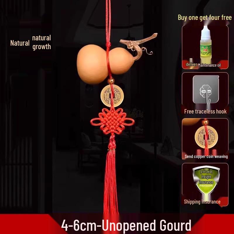 

Large Auspicious Natural Gourd Moxibustion Pendant with Chinese Knot for Living Room Foyer Decor.