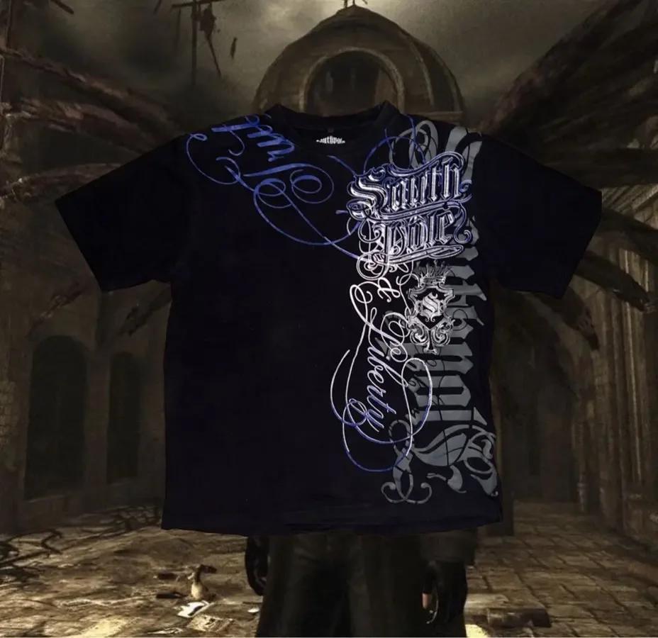 Southpole Y2K Vintage Graphic Tee Distressed Oversized Unisex T-Shirt with Gothic Print Streetwear Retro Soft Shirt