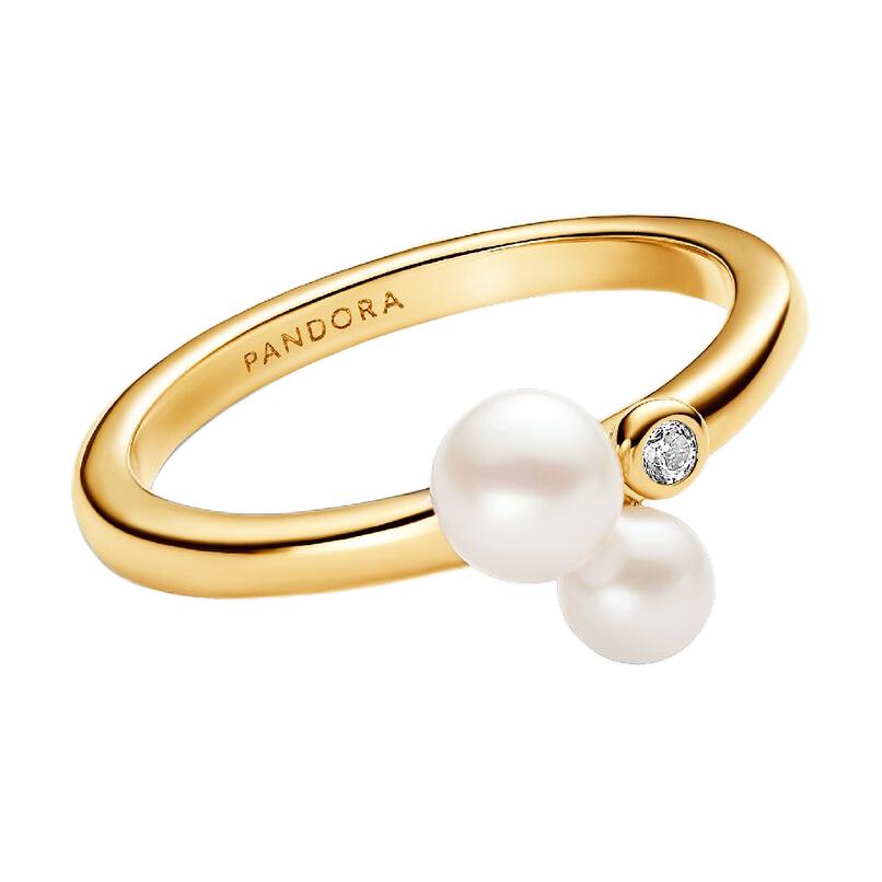 Pandora Original Design 14K Gold Plated Square Crystal Zirconia Freshwater Pearl Ring Unisex rings 163156C01 Box,52