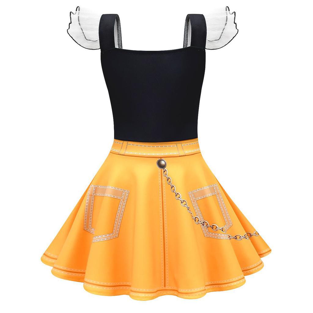 Children's Fashion Printed Denim Top And Short Skirt Set