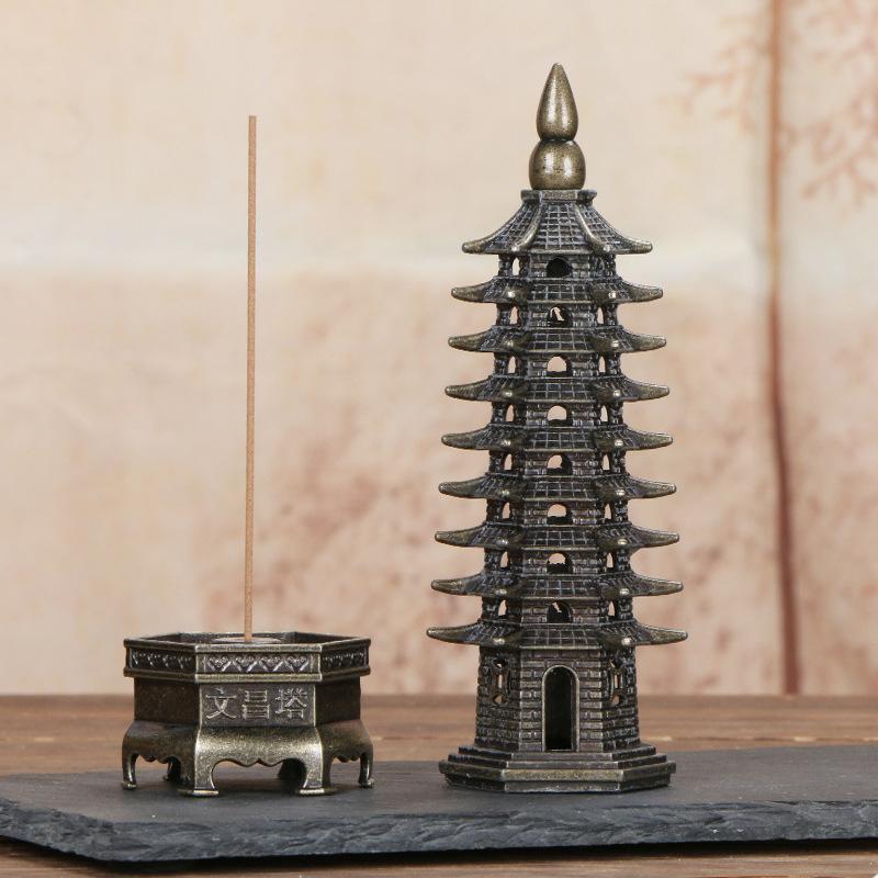 Wenchang Tower Incense Burner Alloy Pagoda Censer Household Indoor Vertical Incense Stick Holder Home Office Temple Crafts 7
