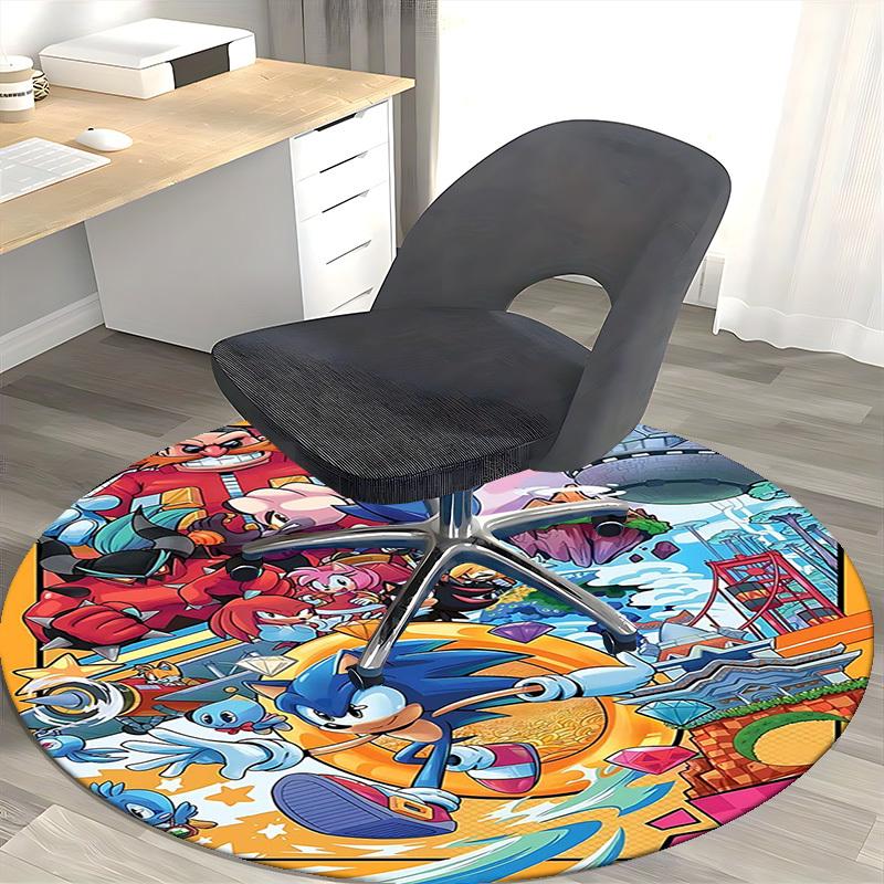 1pc Sonic the Hedgehog Anime Cartoon Design Round Carpet  Office Chair Mat, NonSlip Rug for Home Decor, Living Room, Bedroom