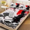 Ensemble de draps-housses à imprimé samouraï japonais 100% microfibre de polyester, couvre-matelas respirant avec 2 taies d'oreiller