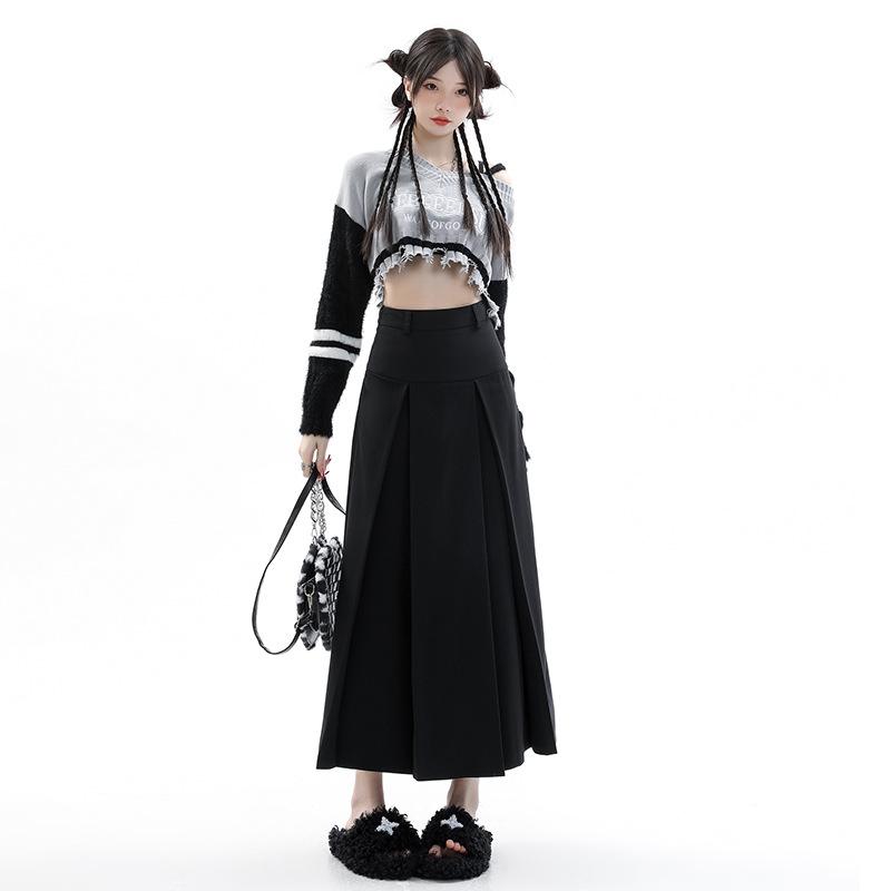 

Юбки женские шикарные студенческие универсальные осенние базовые миди популярные корейские модные женские платья плиссированные фалды винтажные XS серый