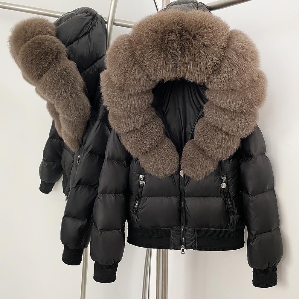 OFTBUY Hooded Thickened Warm Fluffy Puffer Jacket Women New Winter Real Fox Fur Top Clothing Natural Fur White Duck Down Coat
