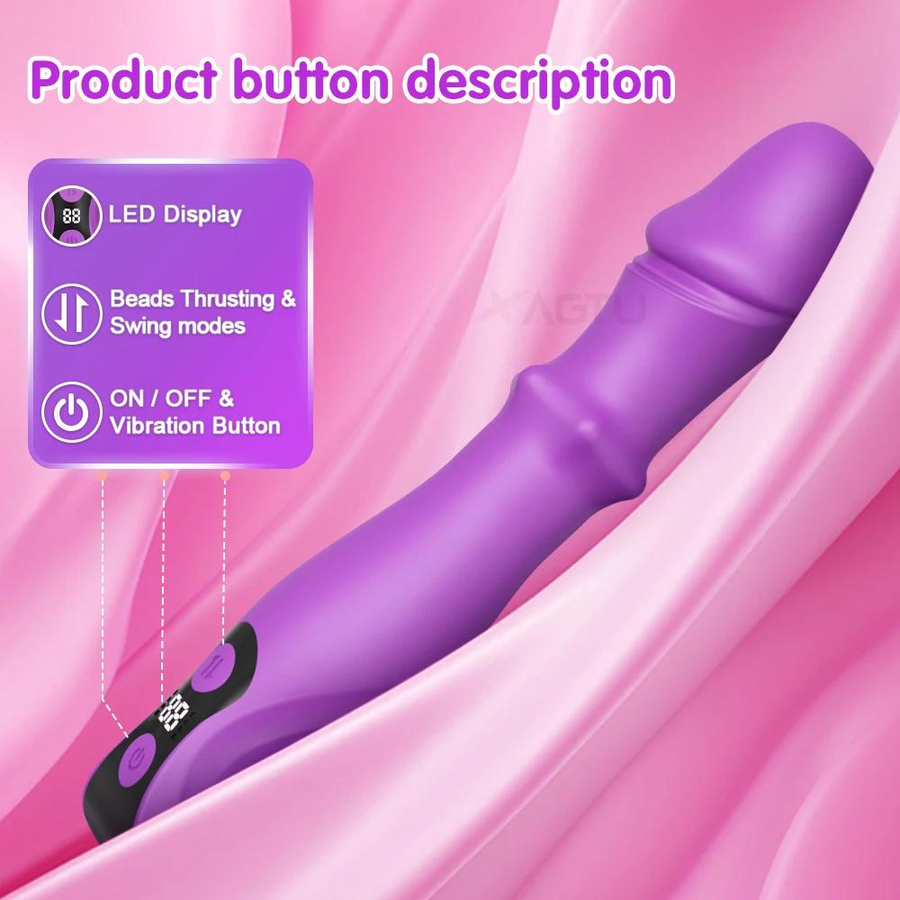 Telescopic Swing Vibrator Women 3 In 1 Clitoris G Spot Stimulator Thrusting Beads Dildo Female Masturbation Adult Sex Toys