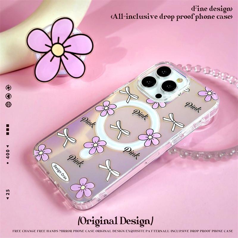 Japanese Korean Style Magnetic Stand Phone Case Compatible and Suitable for iPhone15 14 13 12 11promax xsmax xr 7 8plus Cute Flowers