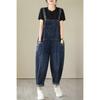 Women's Crew Neck Sleeveless Denim Overalls Loose High Waist Casual Jumpsuit
