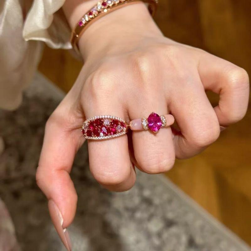 Second-Hand Vintage Red Corundum Diamond Ring for Women Plated with 18K Rose Gold European and American Retro Palace Style Index Finger Ring