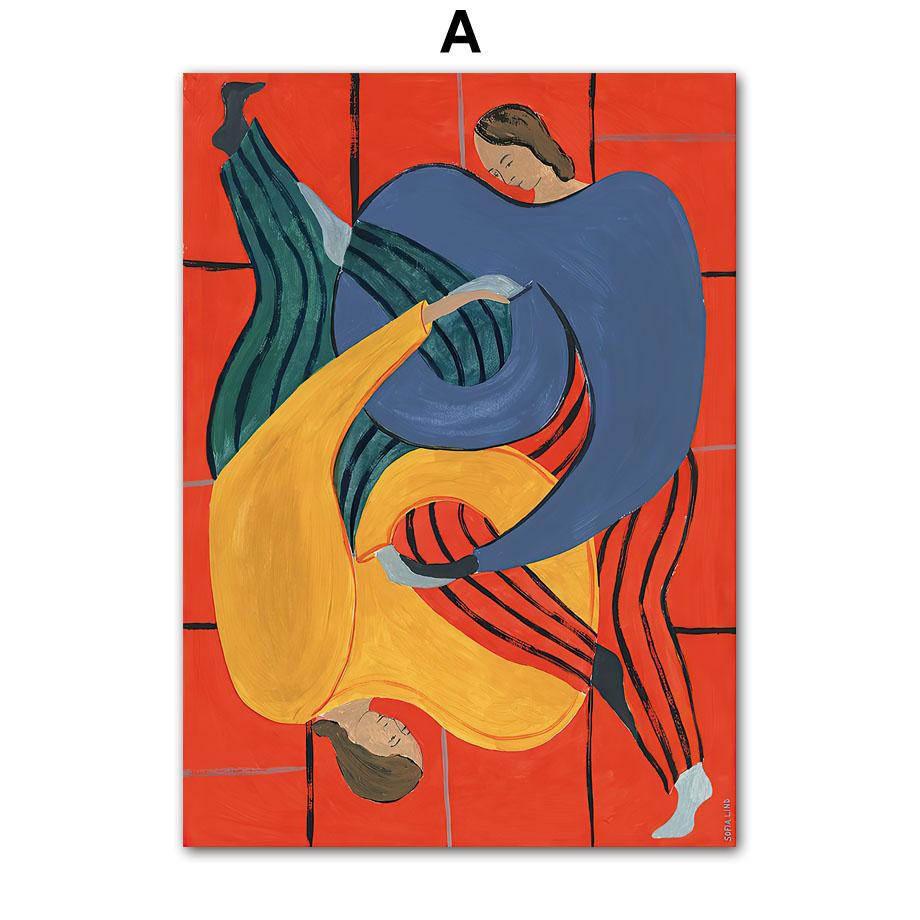 Abstract Figure Lines Stripe Girl Colorful Wall Art Canvas Painting Posters And Prints Hotel Bar Pictures For Living Room Decor