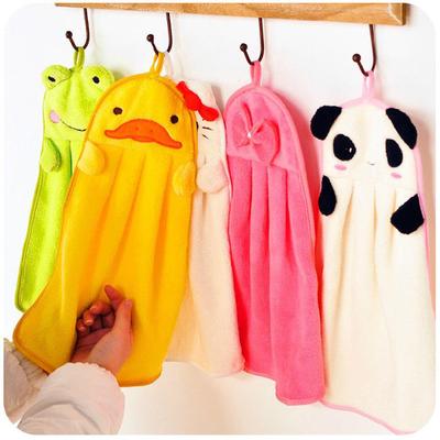 1 pz Asciugamano per bambini in morbido peluche, tessuto a forma di animale dei cartoni animati, da appendere, asciugamano da bagno, stile casuale