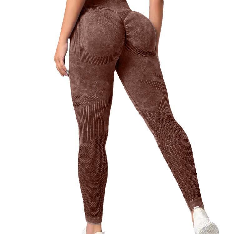 High Waist Seamless Yoga Pants - Women's Peach-Lift Tights, Washed Sanded for Fitness