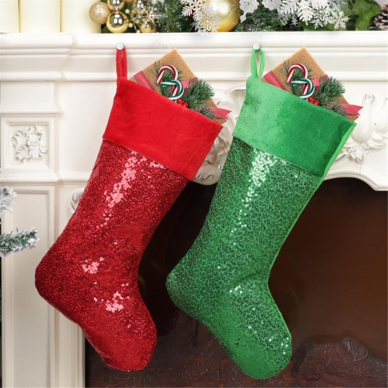 Present Bag Large Colorful Sequins Christmas Stocking for Family Celebration Holiday Indoor and Outdoor Decoration