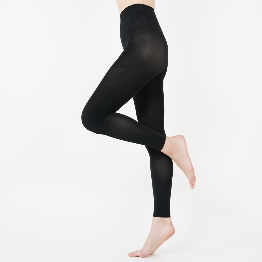 Gunze Premium Compression Size to Japanese size Burns Calories While Walking Women's Leggings, 10-Length Leggings, Black, L-LL (equivalent L),