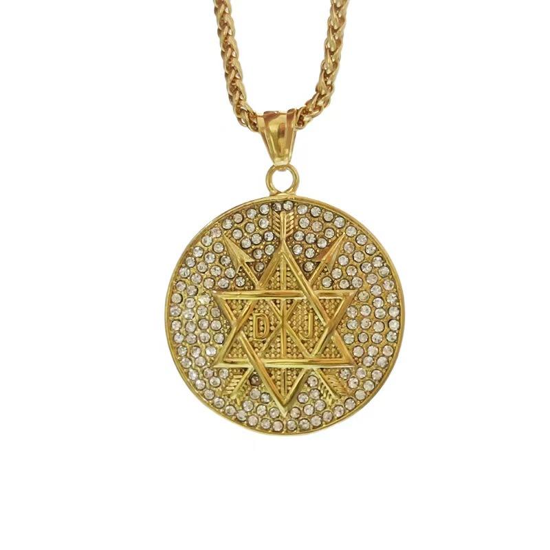 Hip Hop Iced Out Bling Star of David Pendants Gold Color Stainless Steel Hexagram Necklace for Women Men Jewish Jewelry Gift