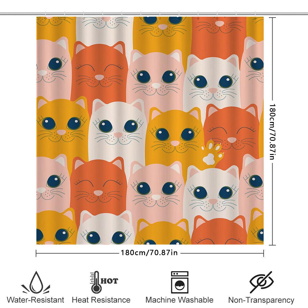 Cute Cartoon Cat Shower Curtain Waterproof Bathroom Decor