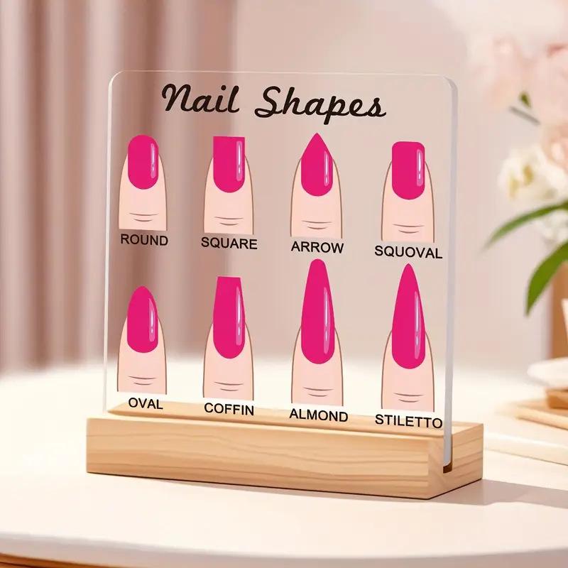 Nagelformen Präsentationsbrett Transparentes Acrylbrett Holzsockel Mit Diamant Nägel Kunst Requisite Desktop Nagelkunst Werke Showboard